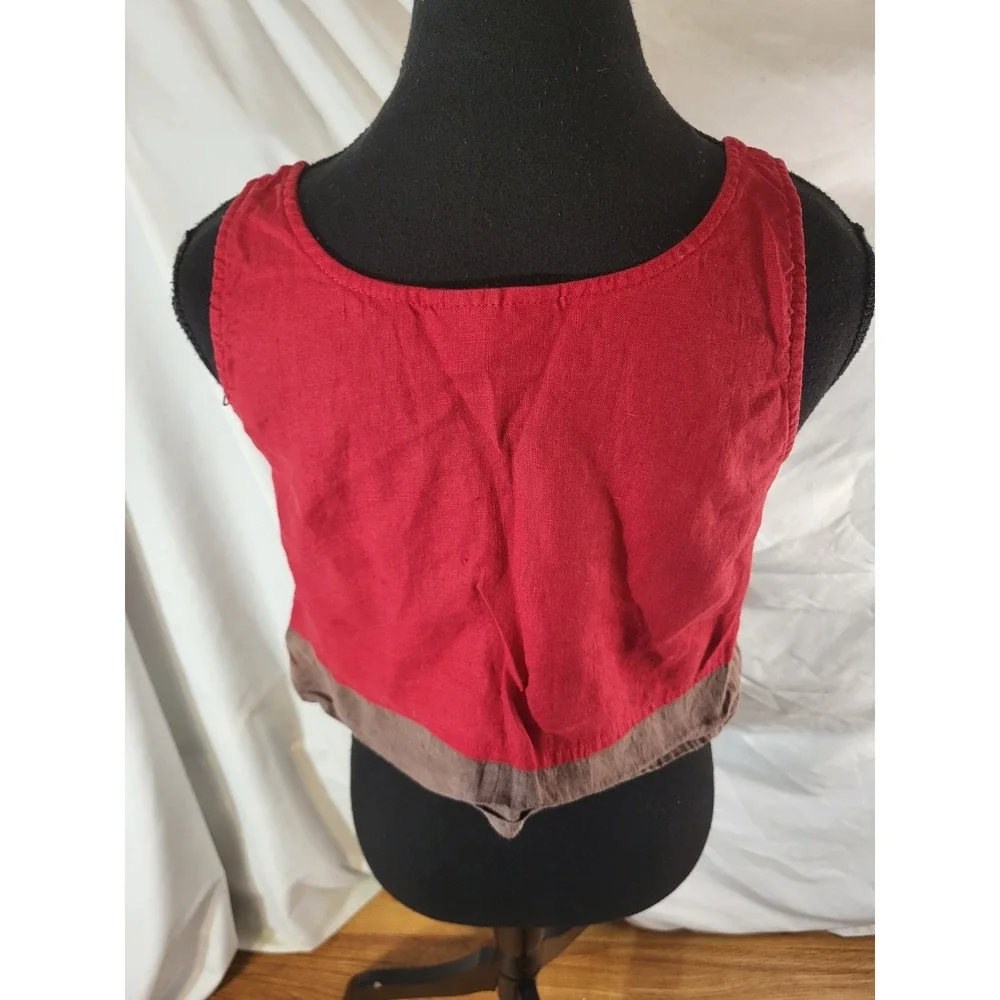 Vtge Rialto Linen Red Brown Cropped Sleeveless Top Flaw Small